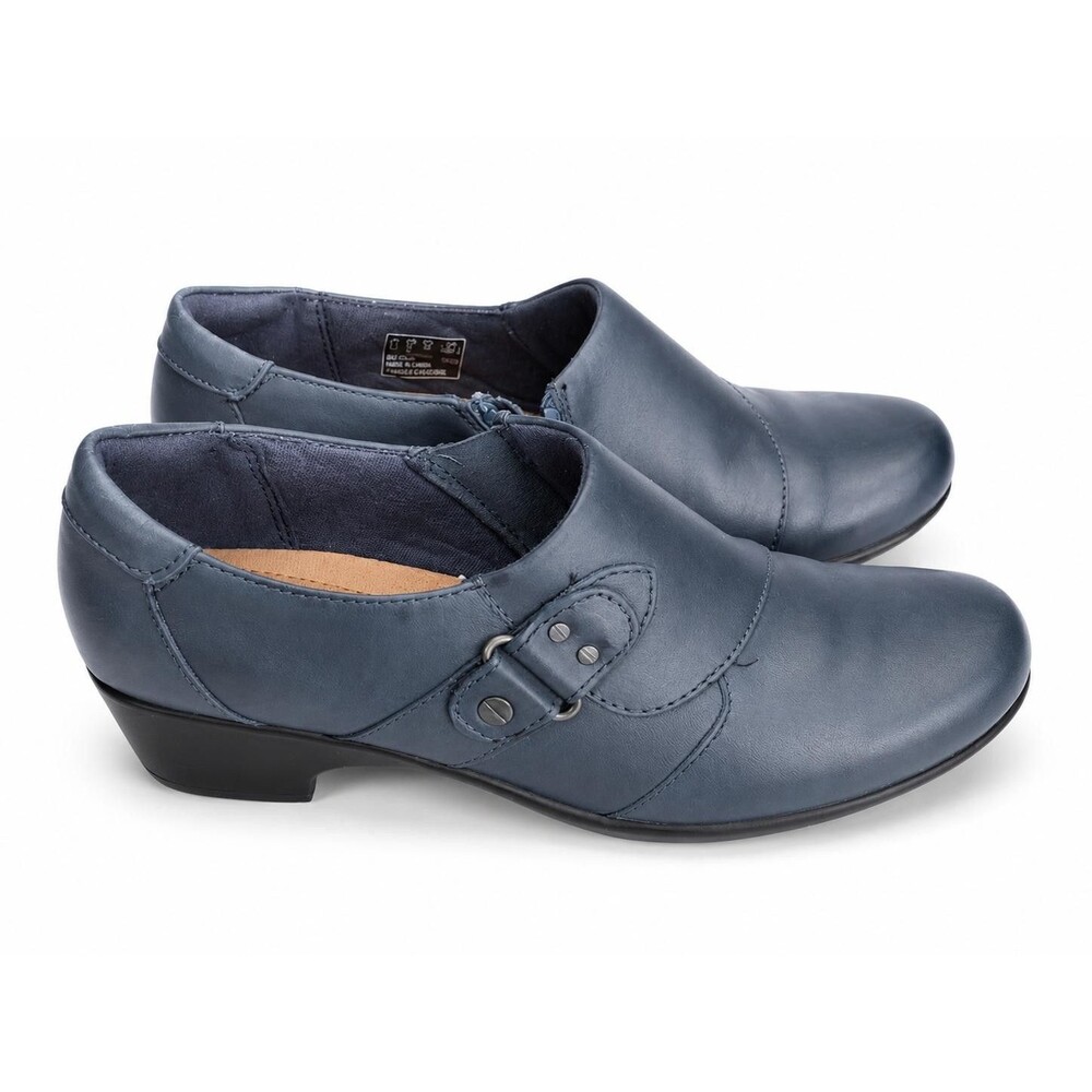 Clarks Collection Womens Navy Leather Slip On Loafer Shoe Buckle Size 6M